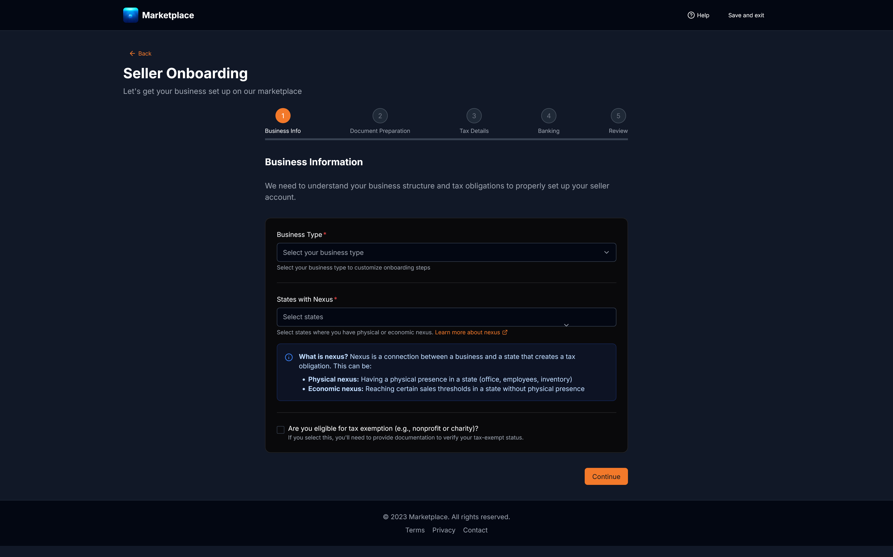 Progressive disclosure in seller onboarding flow